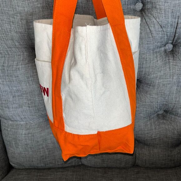 Trader Joe's Mini Canvas Tote Bag Orange Limited Edition Reusable Bag CREW - Picture 5 of 6